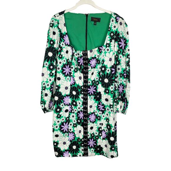 Alexia Admor Sammie Mini Dress 60s Green Floral Size 4 Retro Square Neck - Picture 3 of 12